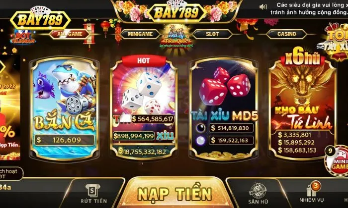 Nạp tiền bay789 Chọn nút Nạp tiền xuất hiện ngay trên trang chủ của nhà cái